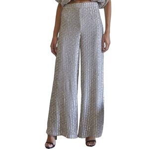 NWT By Together All That Shimmers Dove Gray Sequin Wide Leg Trousers Pants Sz S
